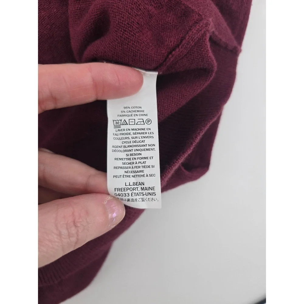 L.L. Bean Sweater Mens L Maroon V-Neck Cotton Cashmere Blend 274603 Long Sleeve